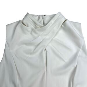 Calvin Klein Elegant Winter White Cream Draped Cowl Neck Sheath Dress Size 14